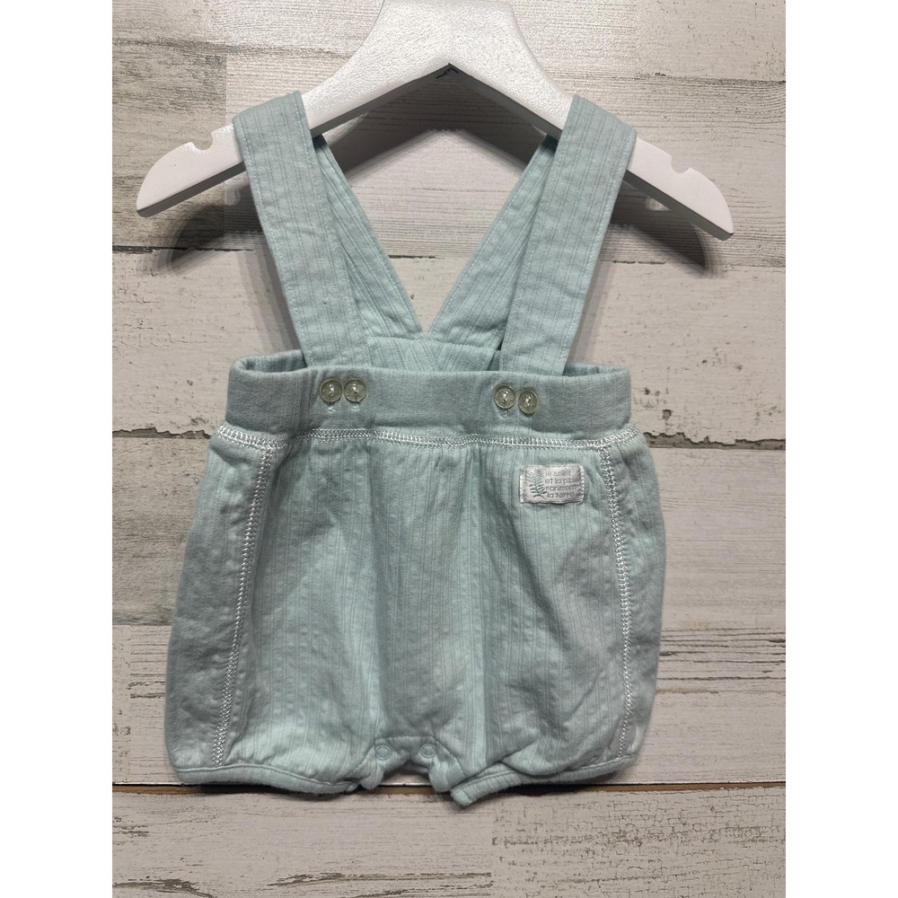 Lullaby Club Romper Boys 0-3M Seafoam Green Ribbed Knit Overalls EUC